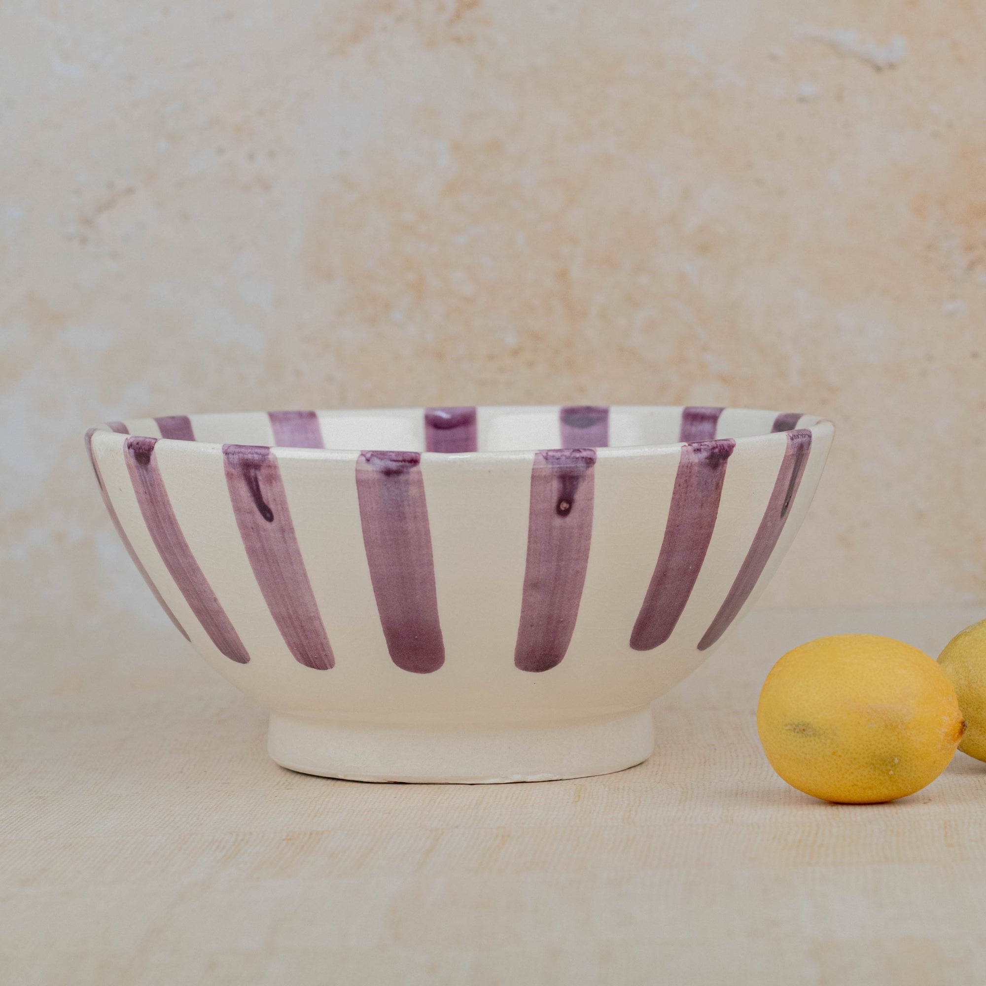 Handmade Moroccan Ceramic Bowl - Purple Stripes