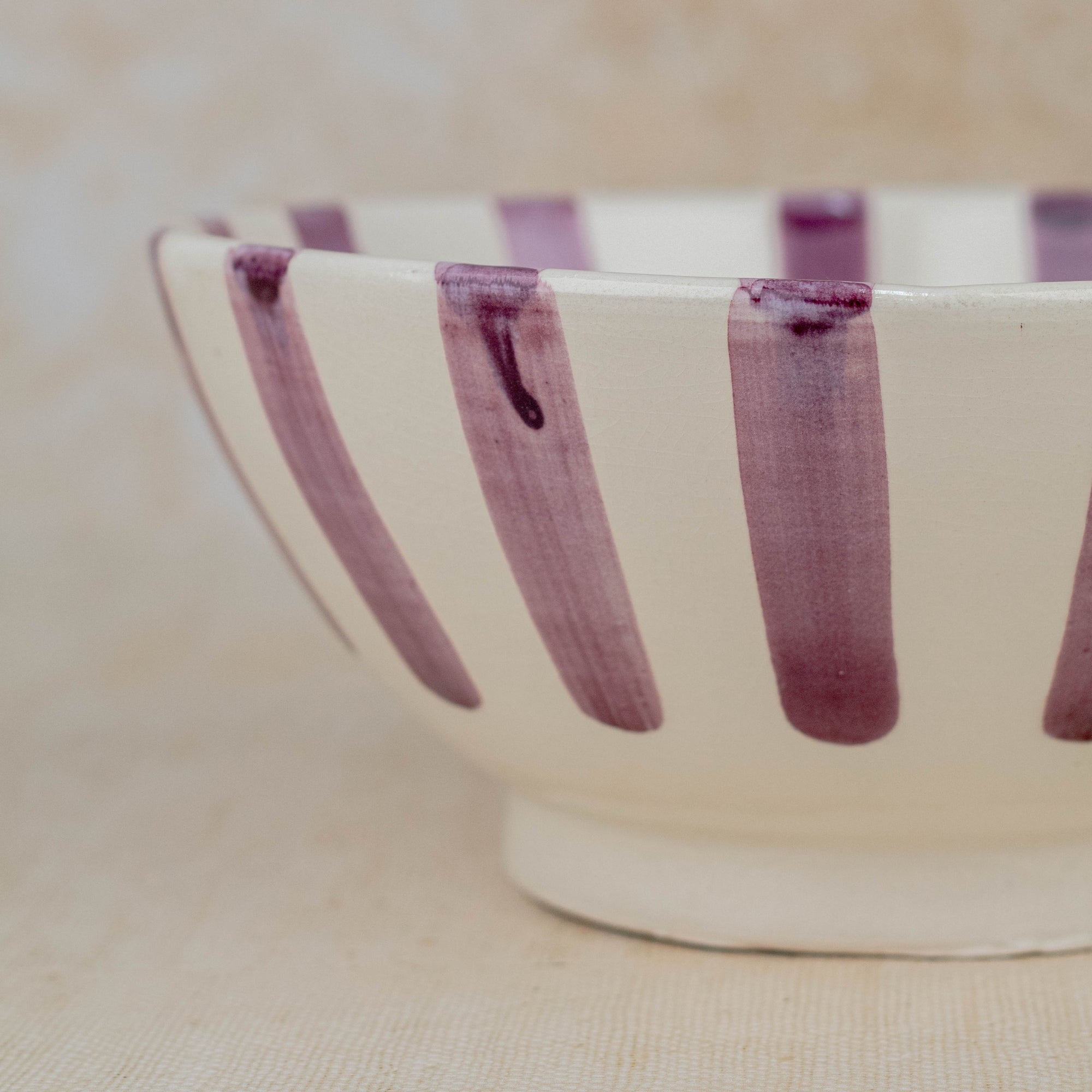 Handmade Moroccan Ceramic Bowl - Purple Stripes