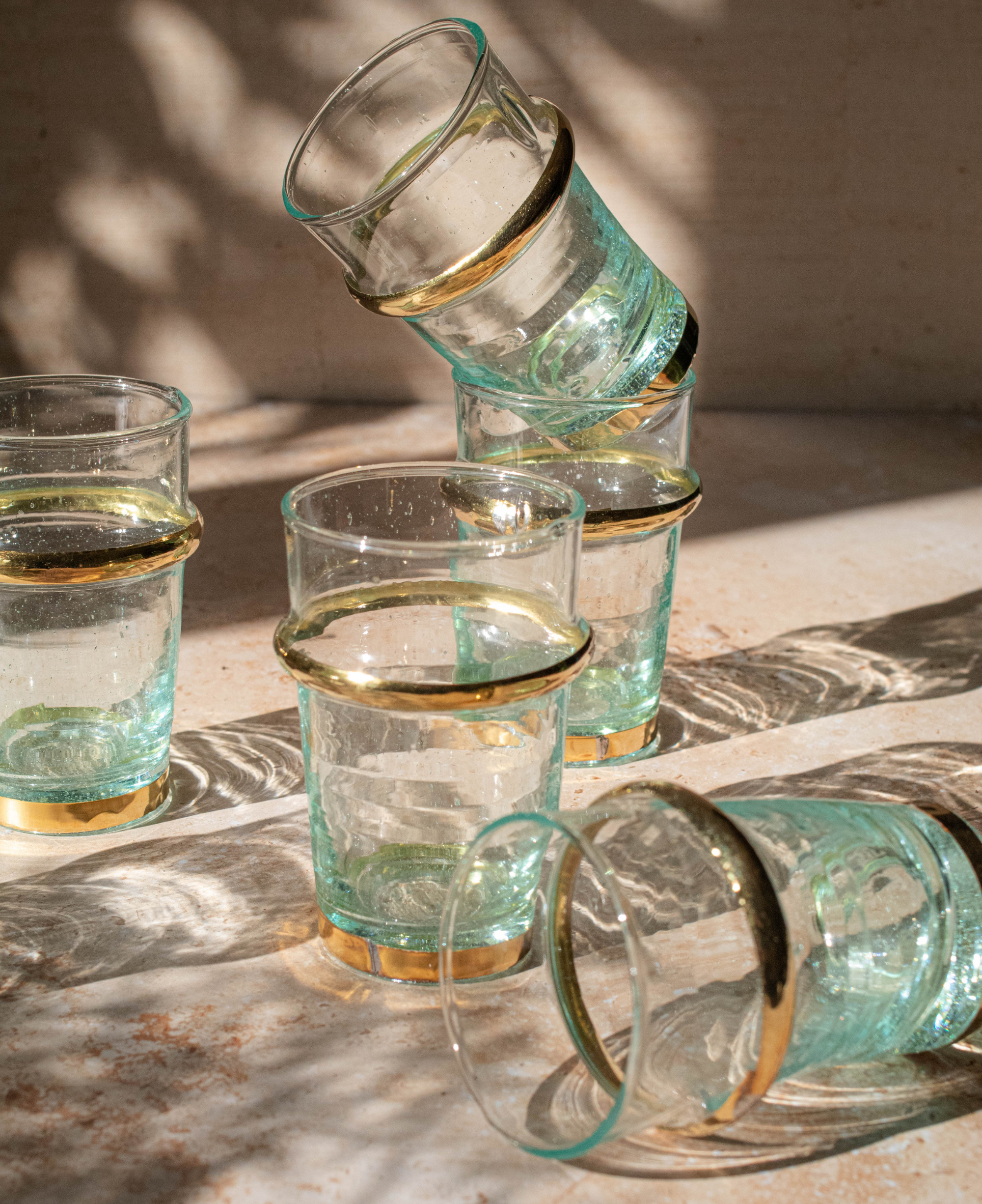 Recycled Moroccan Beldi Clear Tea Glasses Set