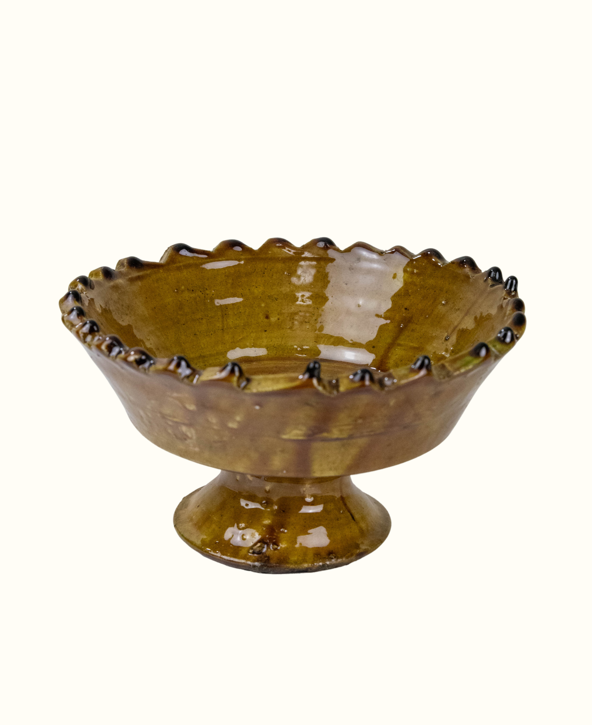Moroccan Tamegroute Green Glazed Pedestal Bowl – 20cm