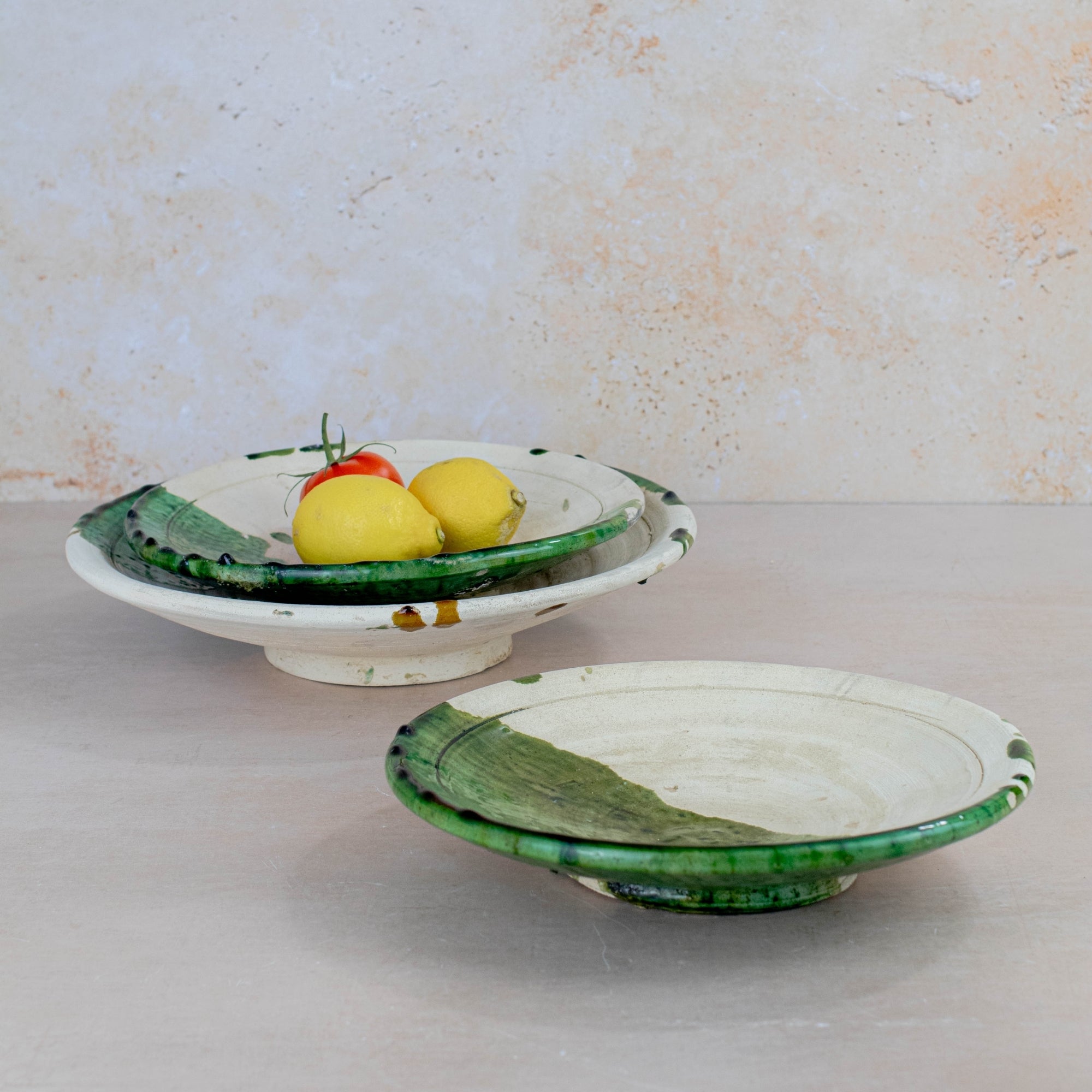 Handmade Tamegroute Half-Glazed Plate - Green
