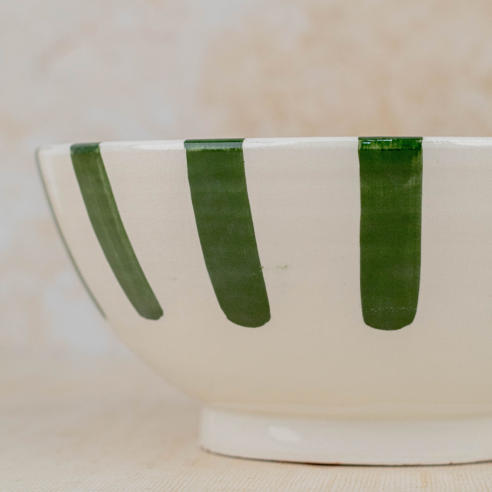 Handmade Moroccan Ceramic Bowl - Green Stripes