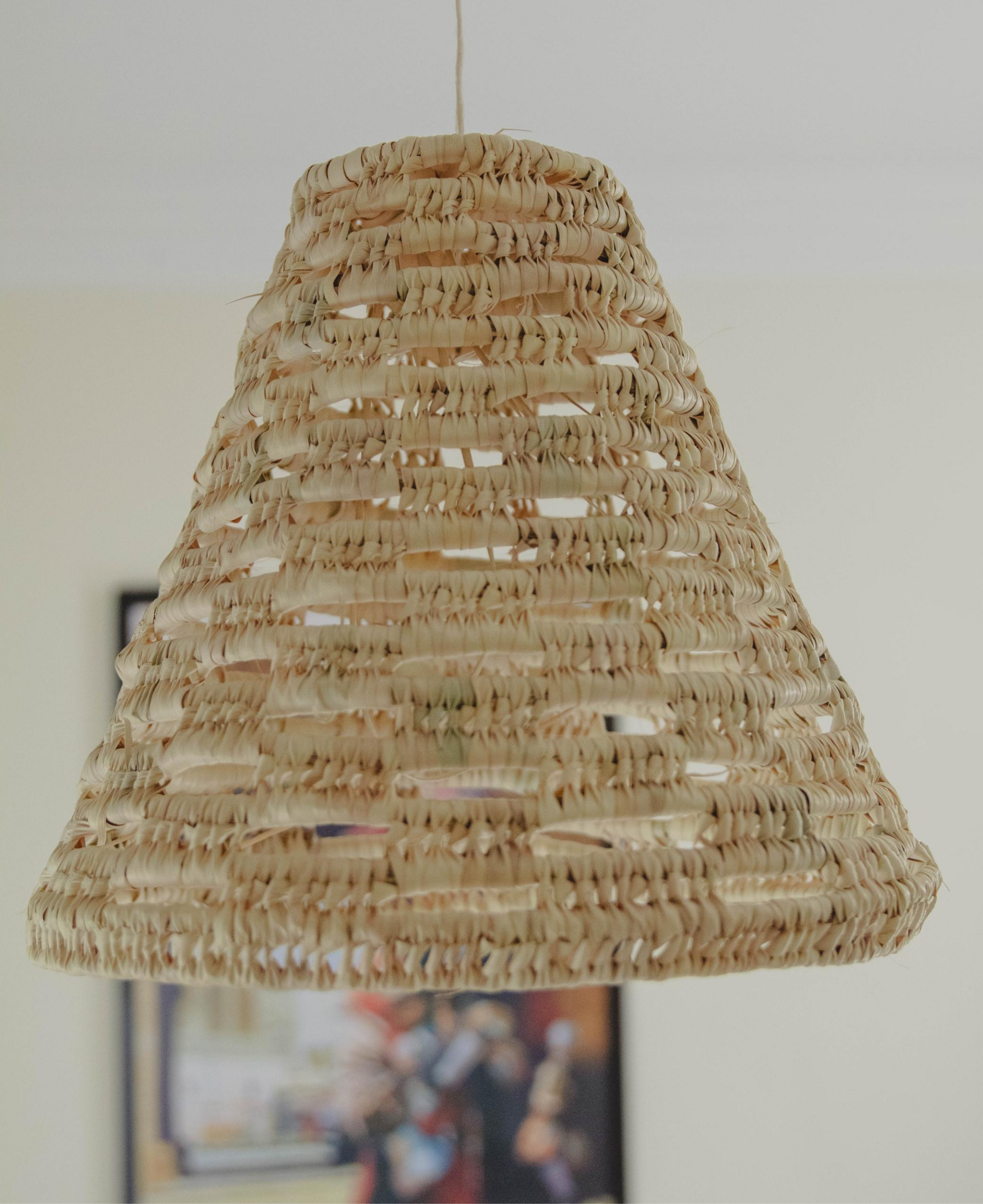 Braided Palm Cone Suspension - Natural and Handcrafted Lighting - Fiber Ceiling Pendant- Boho-Chic Light