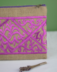 Moroccan Hand-Embroidered Hessian Clutch, Purple