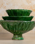 Handmade Tamegroute Green Pedestal Bowl – Scalloped Rim