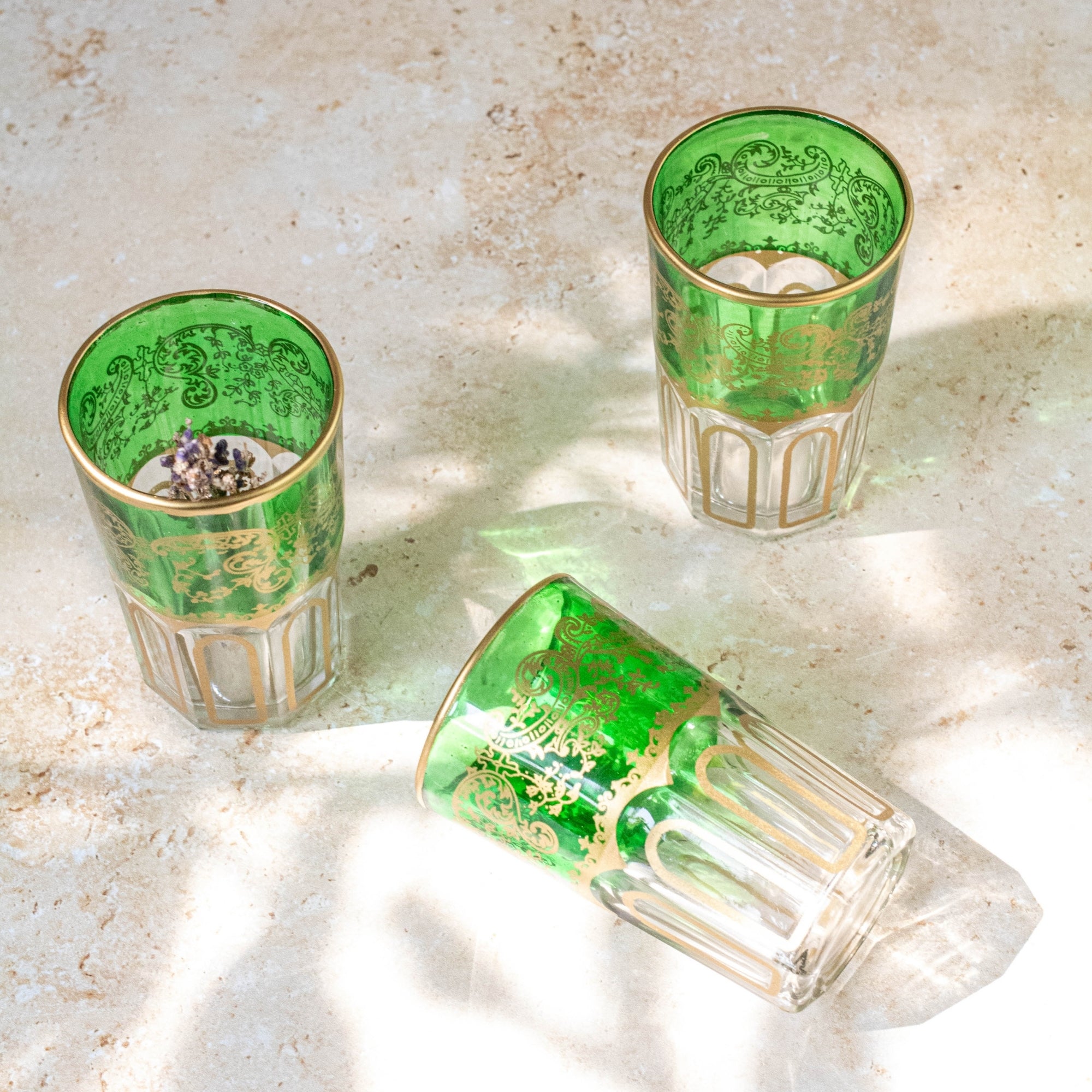 Moroccan Tea Glasses – Emerald Green & Gold Set of 6