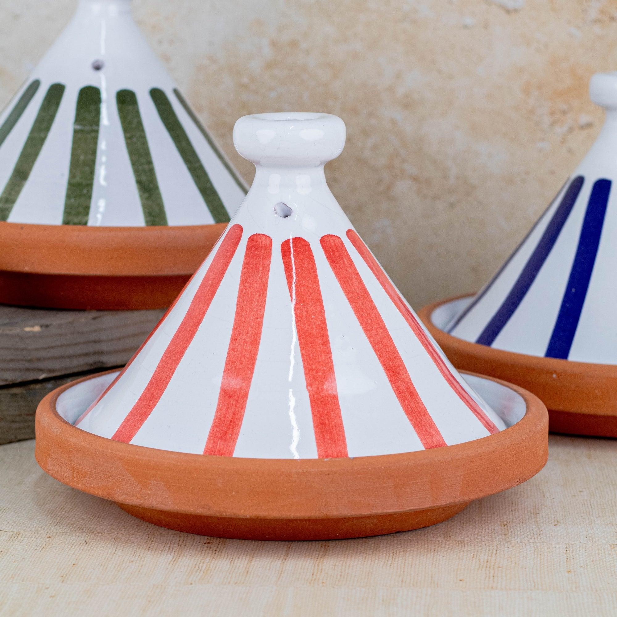 Handmade Moroccan Cooking Tagine - Red Stripes