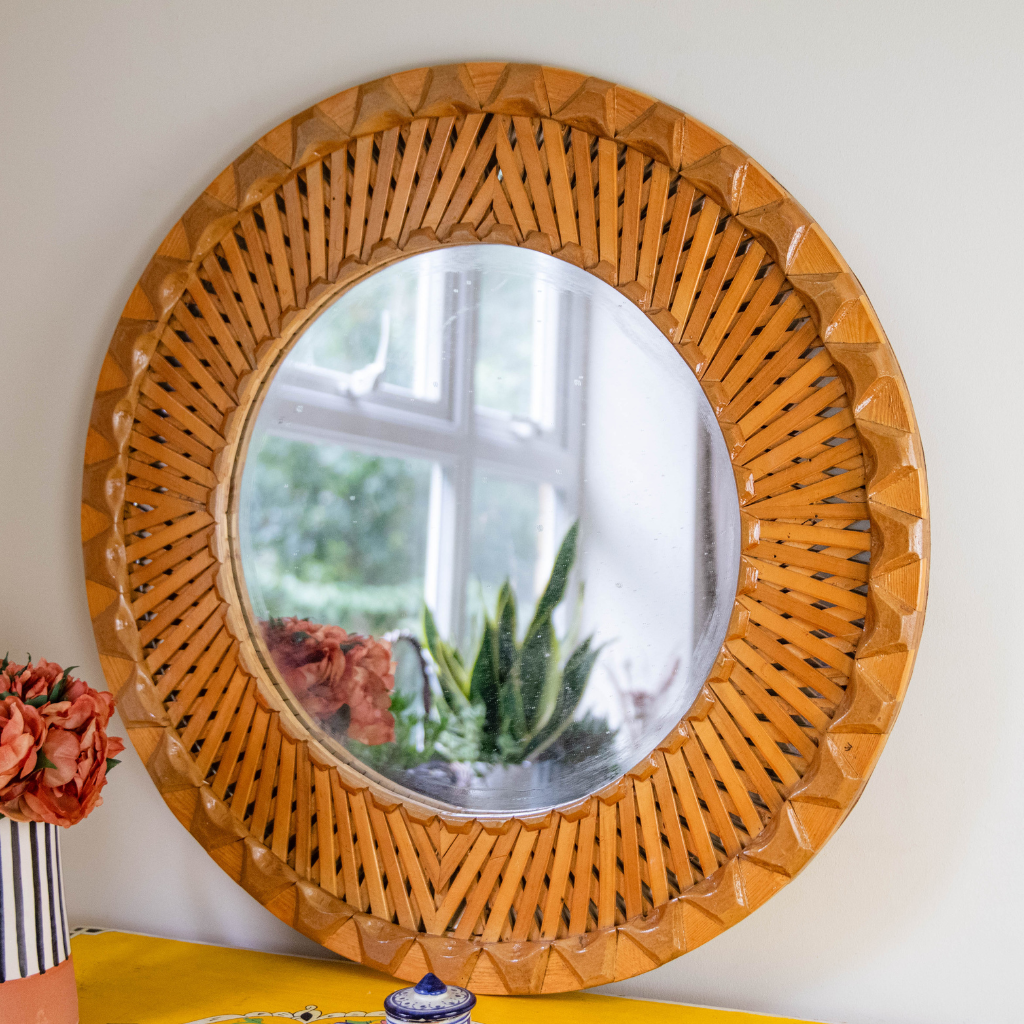 Moroccan Hand-Carved Wooden Mirror