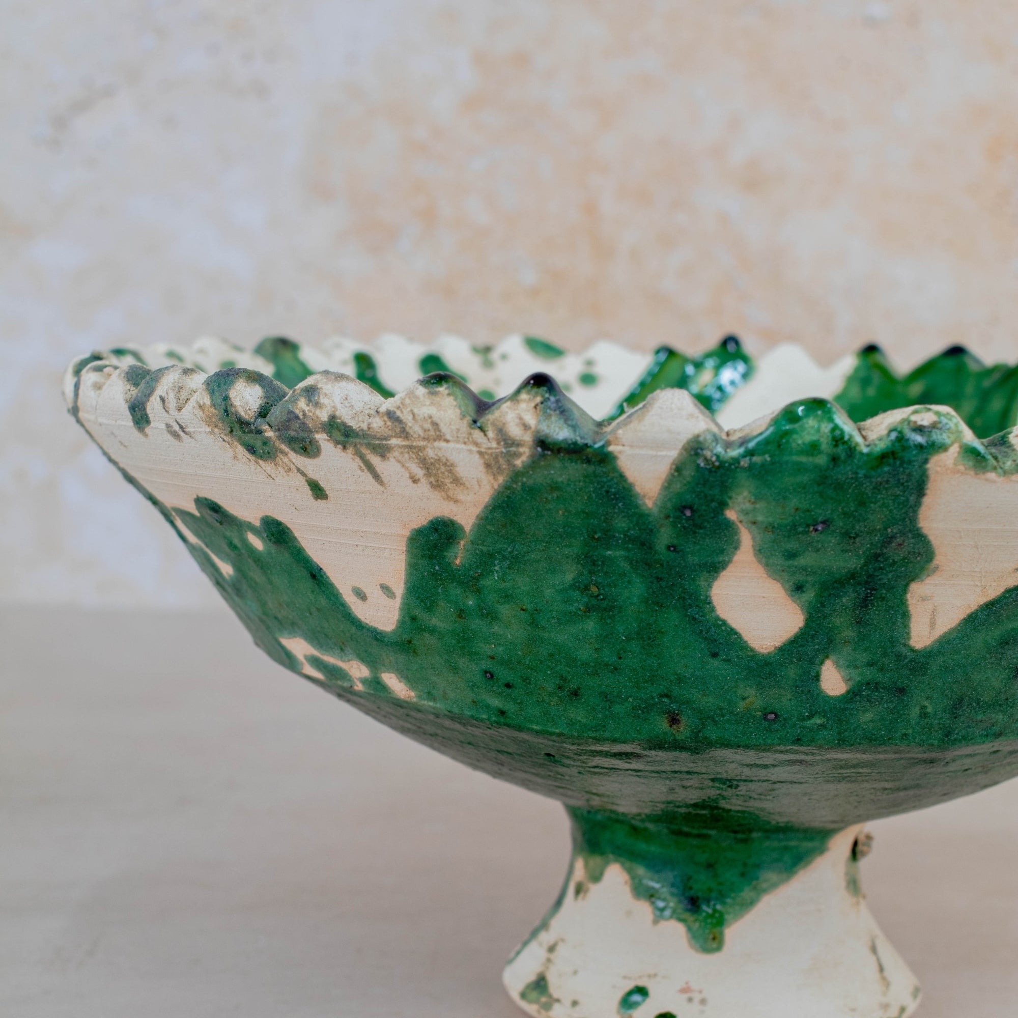 Handmade Tamegroute Bowl - Green (Half-Glazed Splatter)