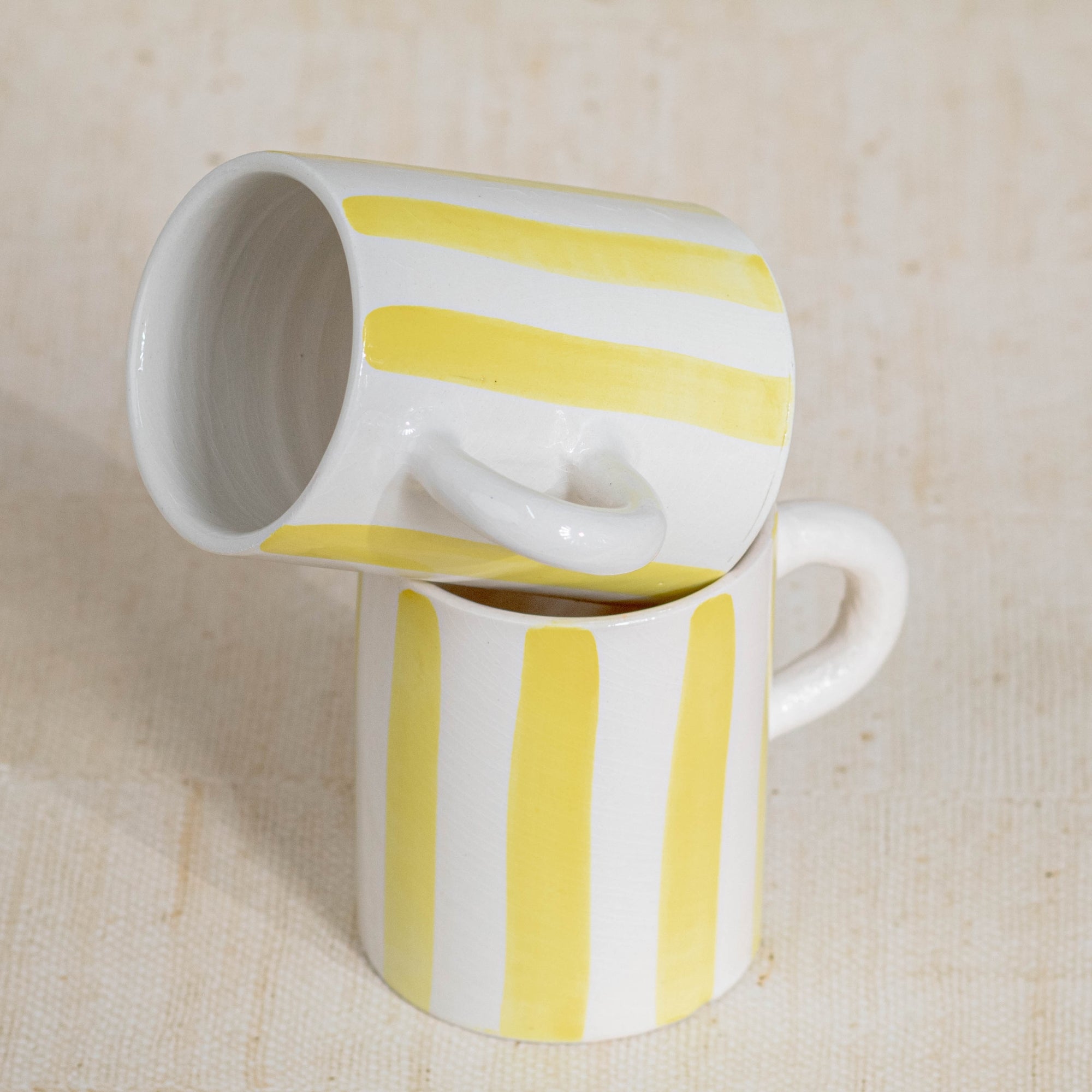 Handmade Striped Coffee Mug - Yellow
