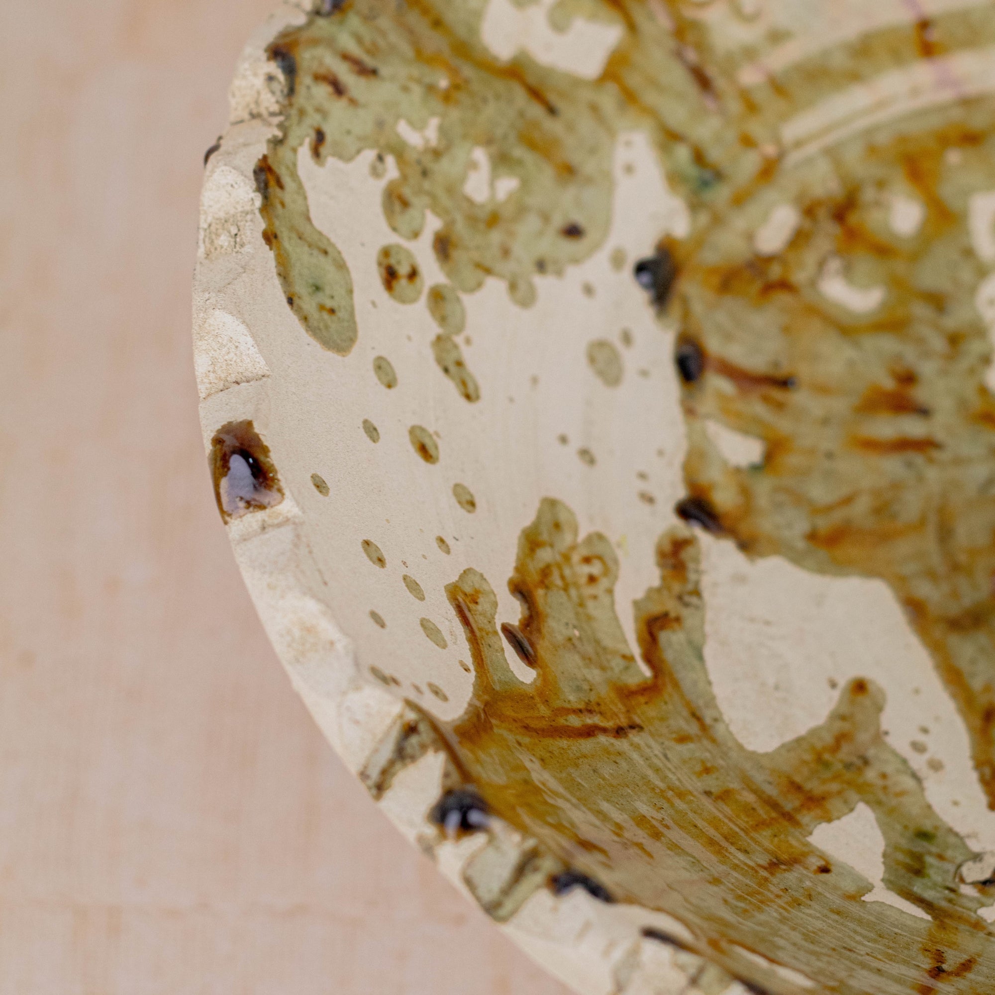 Handmade Tamegroute Pedestal Bowl - Ochre (Half-Glazed Splatter)