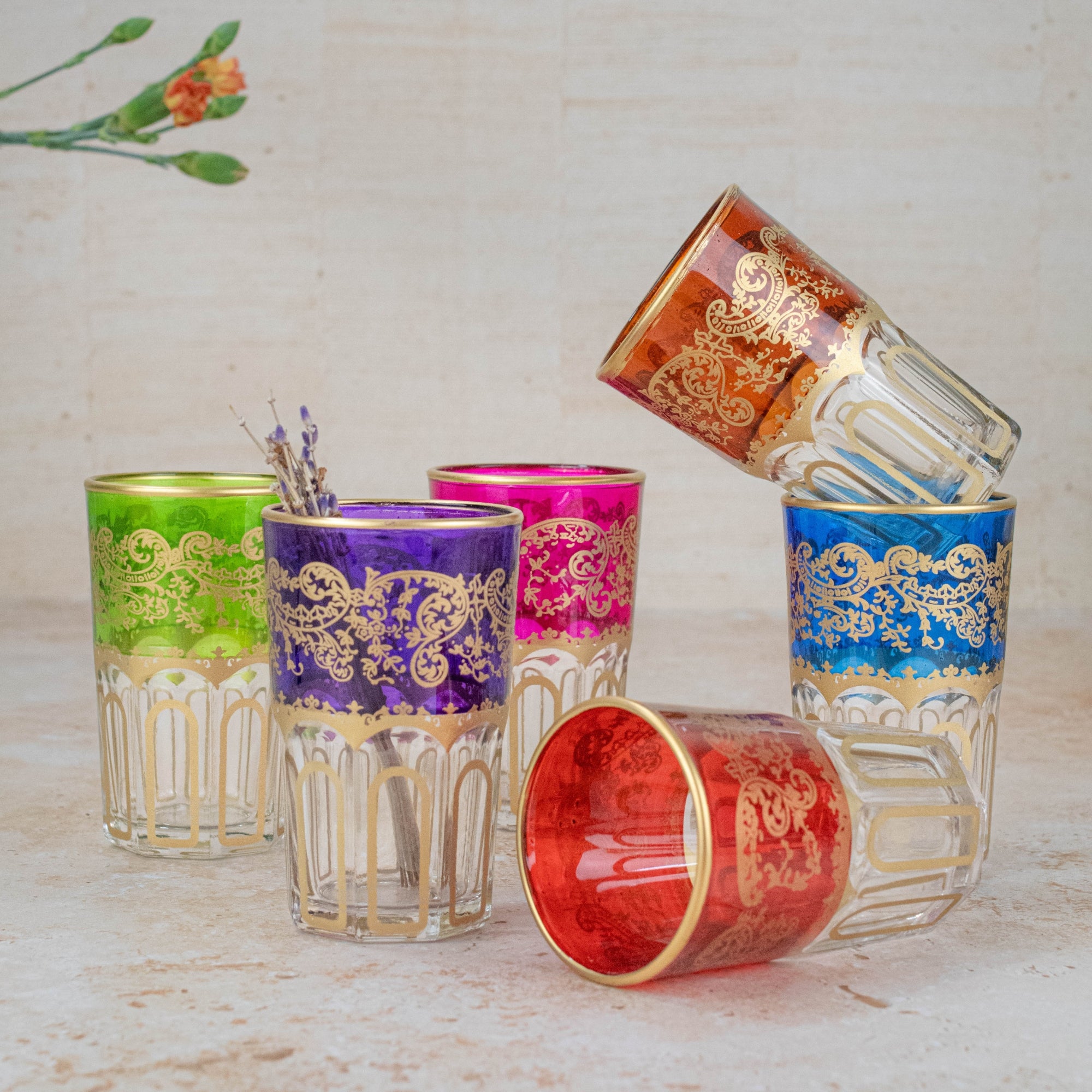 Moroccan Tea Glasses – Multicolour Gold Set of 6