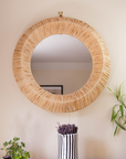 Moroccan Handcrafted Wall Mirror: Round - Natural Raffia