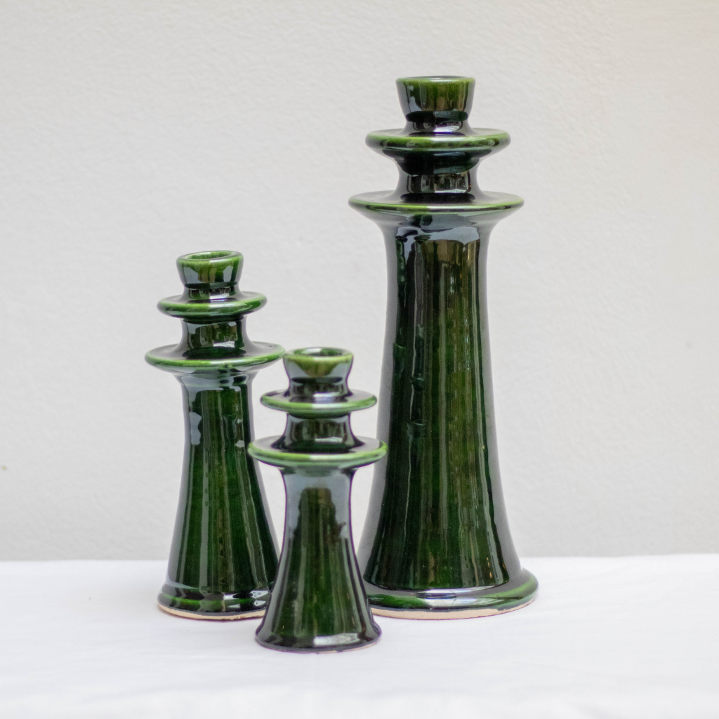 Handmade Tamegroute Shaded Green Candlestick Holder