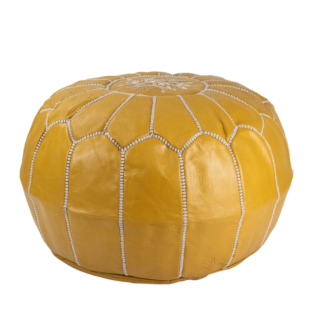 Moroccan Leather Pouffe Mustard