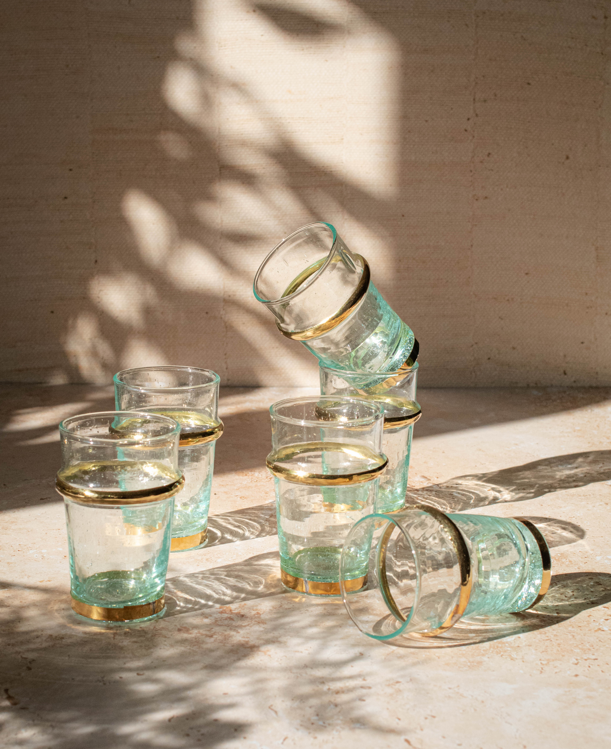 Recycled Moroccan Beldi Clear Tea Glasses Set