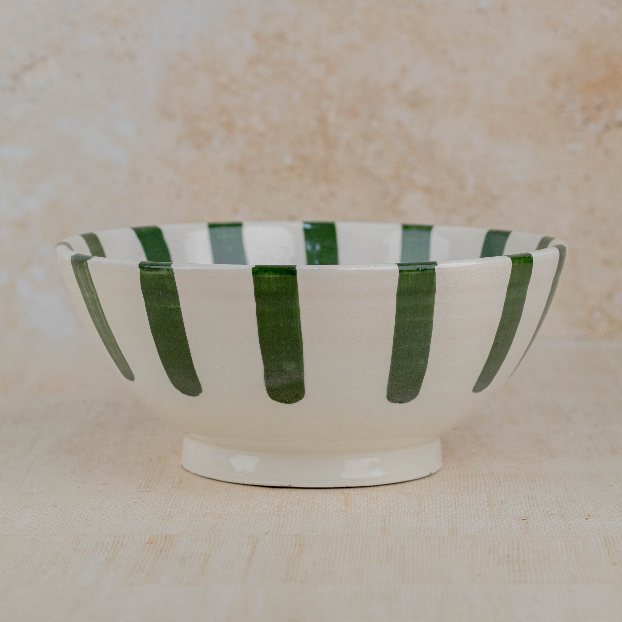 Handmade Moroccan Ceramic Bowl - Green Stripes