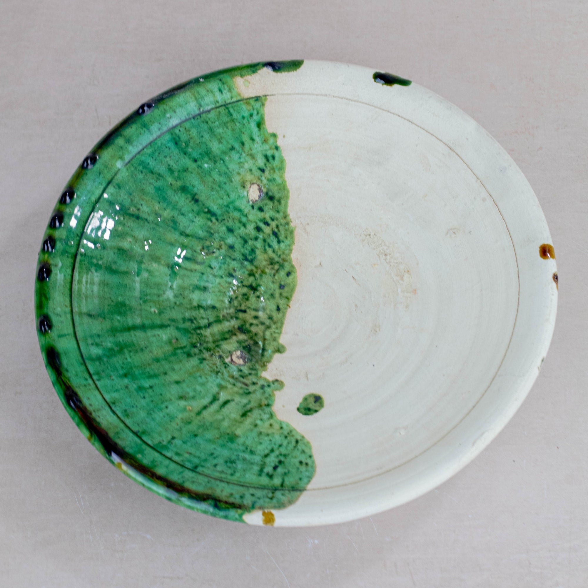 Handmade Tamegroute Half-Glazed Plate - Green