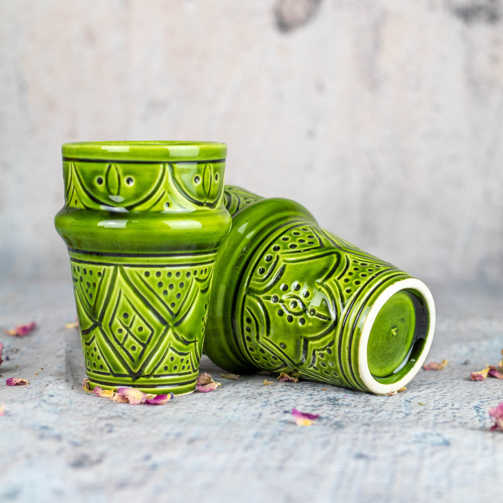 Moroccan Hand Painted Pottery Tumbler Mug 