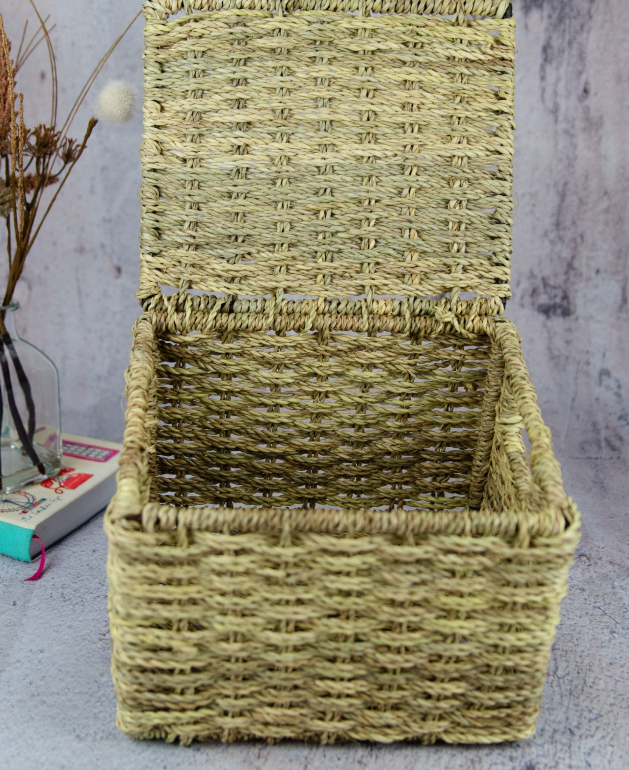 Moroccan Wickerwork Palm Leaf Storage Basket Wicker Trunk 