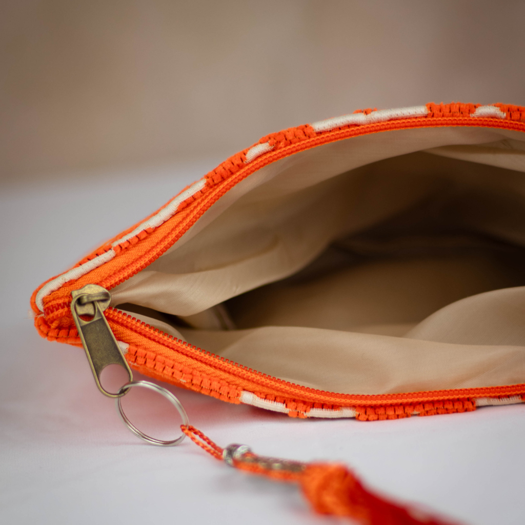 Tassel Clutch in Orange - Sleek Party Purse with Zip