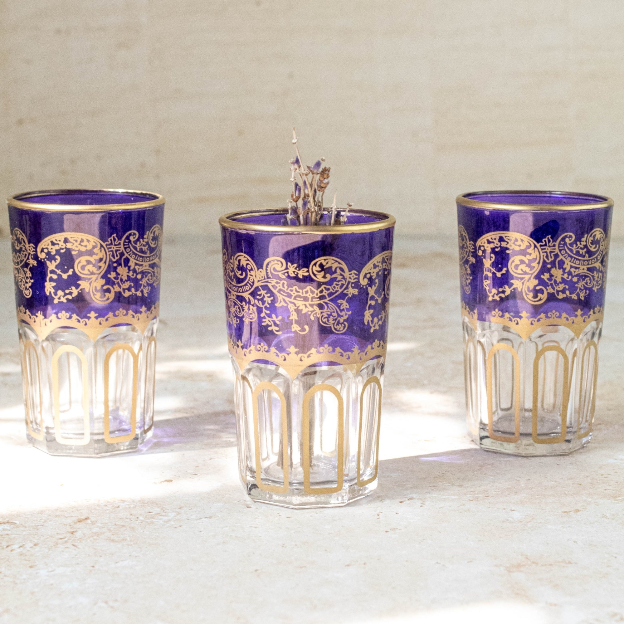 Moroccan Tea Glasses – Violet Purple & Gold Set of 6