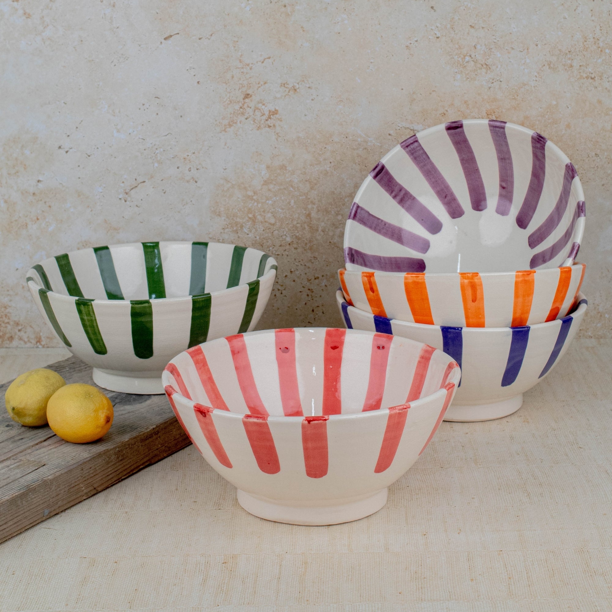 Handmade Moroccan Ceramic Bowl - Red Stripes