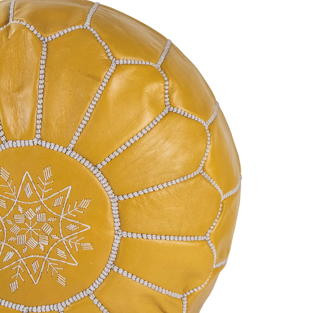 Moroccan Leather Pouffe Mustard