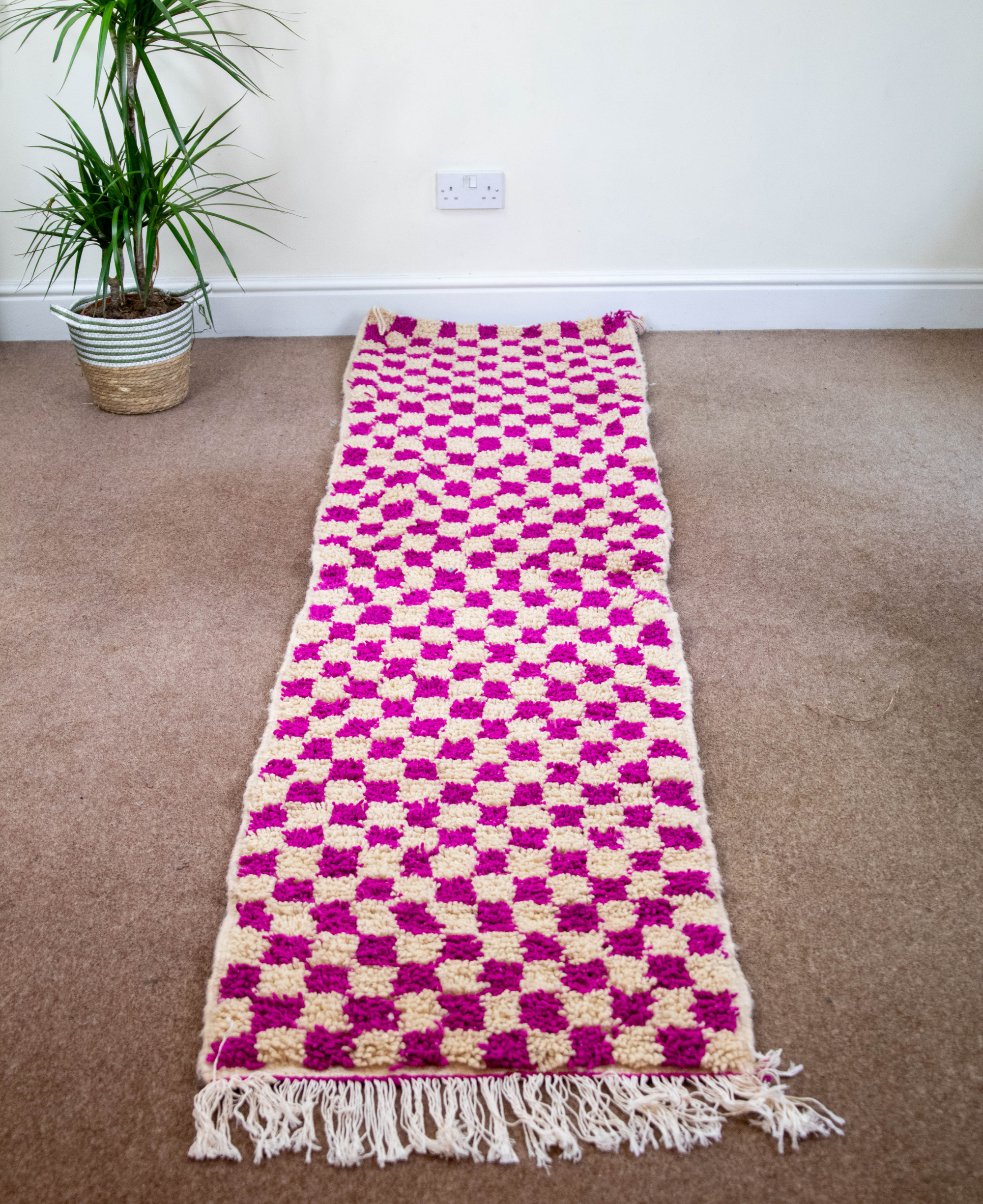 Moroccan Handmade Checkerboard Rug Runner - Checkered Rug Runners 238cm x 57cm (Dally)