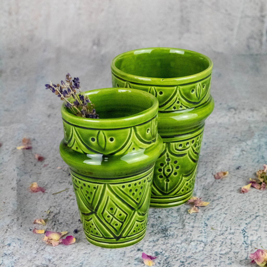 Moroccan Hand Painted Pottery Tumbler Mug 