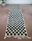 Moroccan Handmade Checkerboard Rug Runner - Checkered Rug Runners 238cm x 57cm (Chloe)