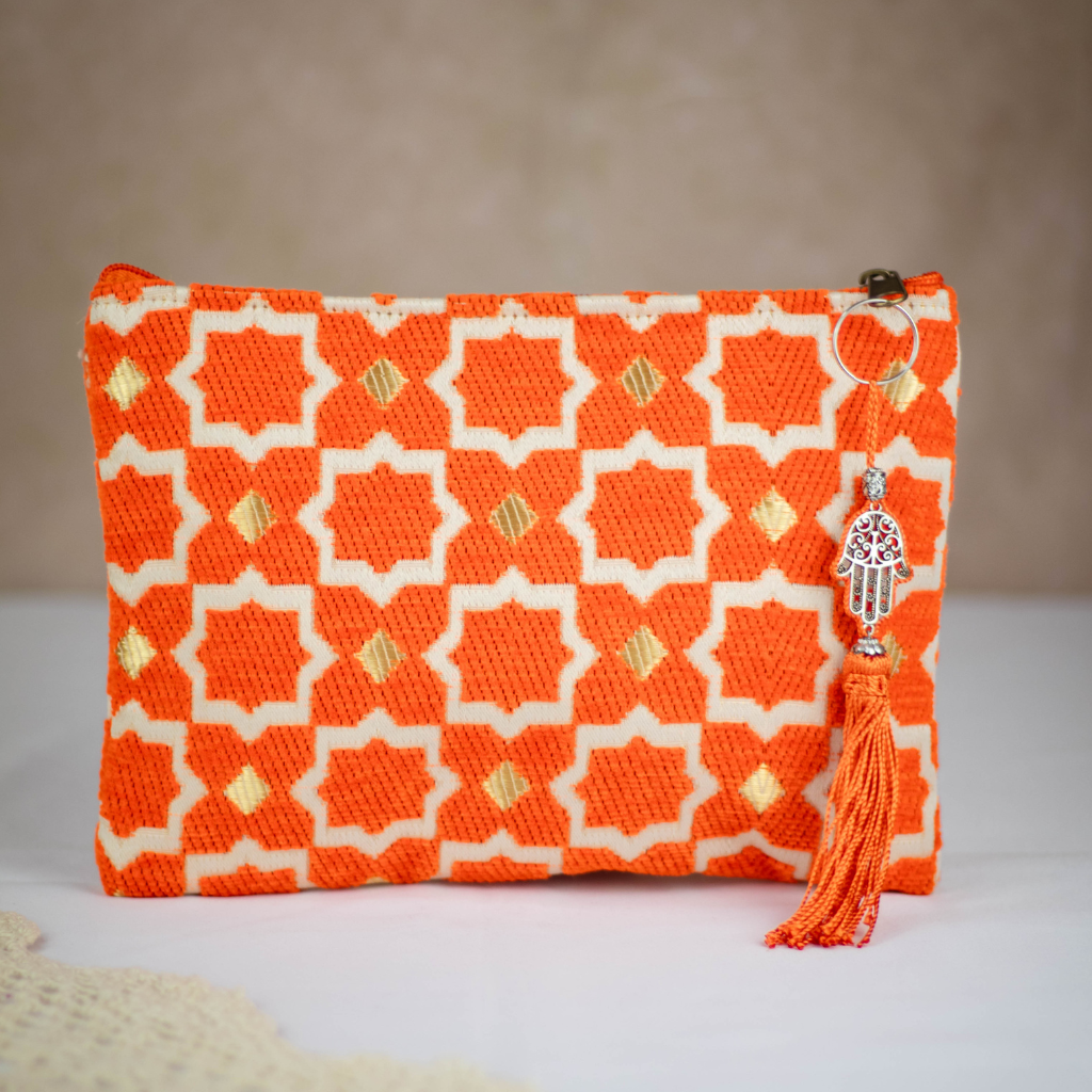 Tassel Clutch in Orange - Sleek Party Purse with Zip