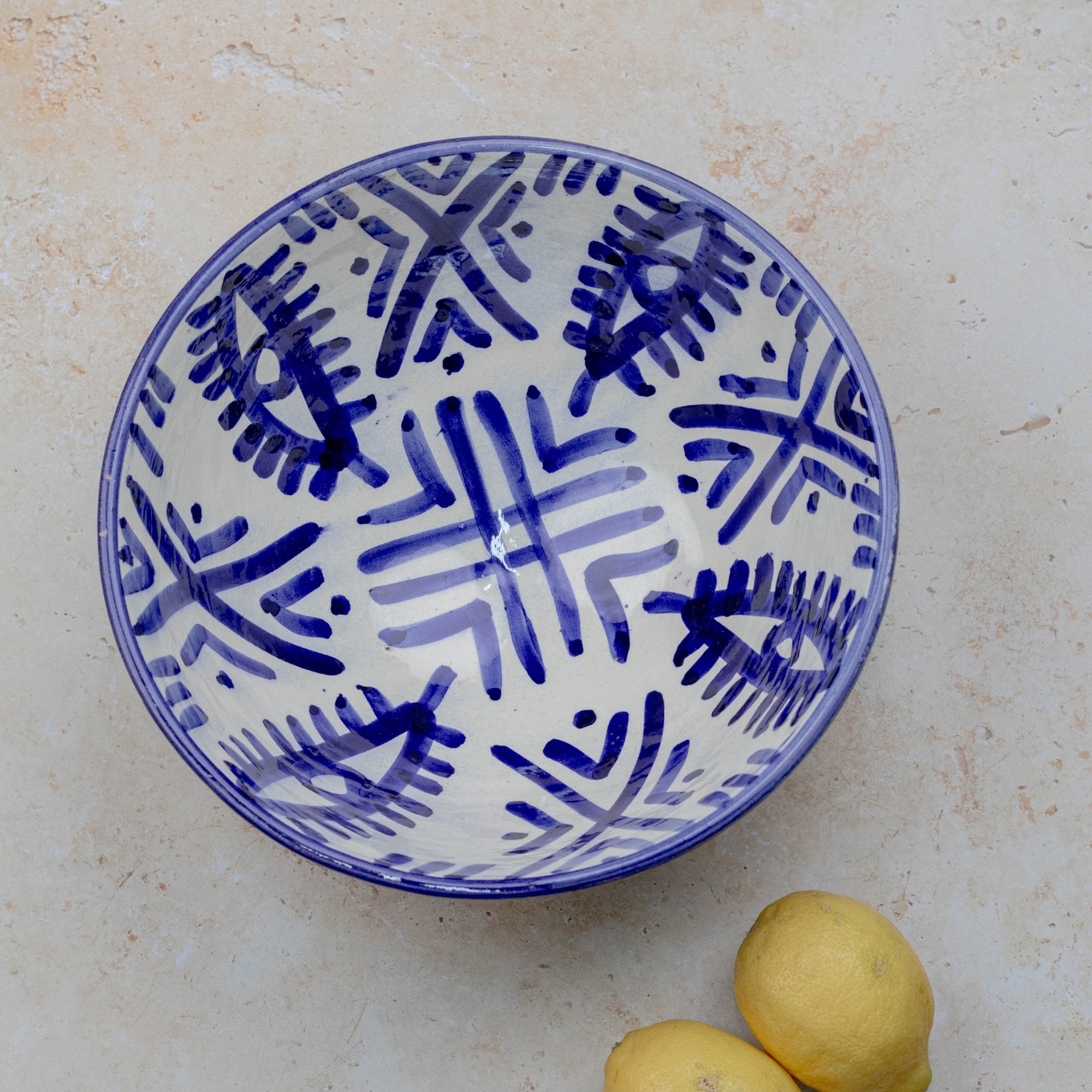 Handmade Moroccan Berber Eye Pedestal Bowl - Blue