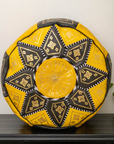 Moroccan Leather Floor Pouffe/Ottoman: Yellow & Gold