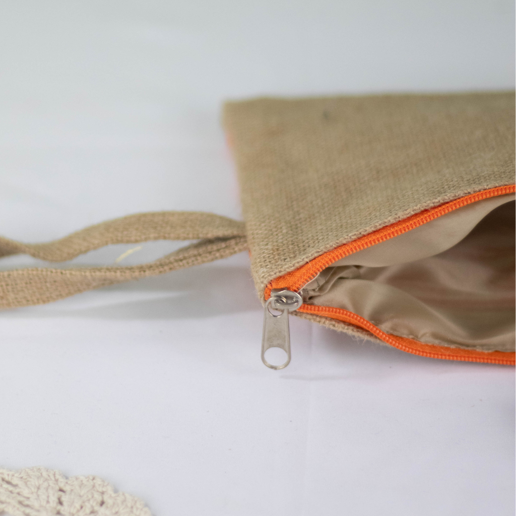 Moroccan Hand-Embroidered Hessian Clutch, Orange 