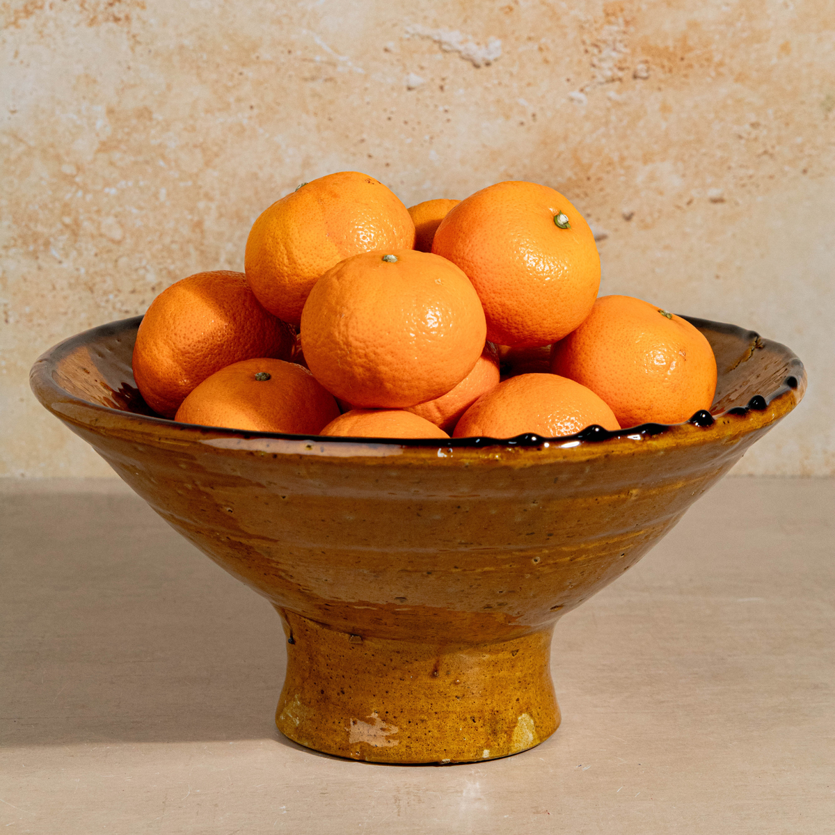 Handmade Tamegroute Ochre Pedestal Bowl – Scalloped Rim