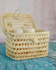 Moroccan Wickerwork Palm Leaf Storage Basket - Wicker Storage Baskets - Home Decor 