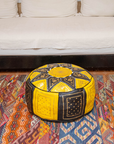 Moroccan Leather Floor Pouffe/Ottoman: Yellow & Gold