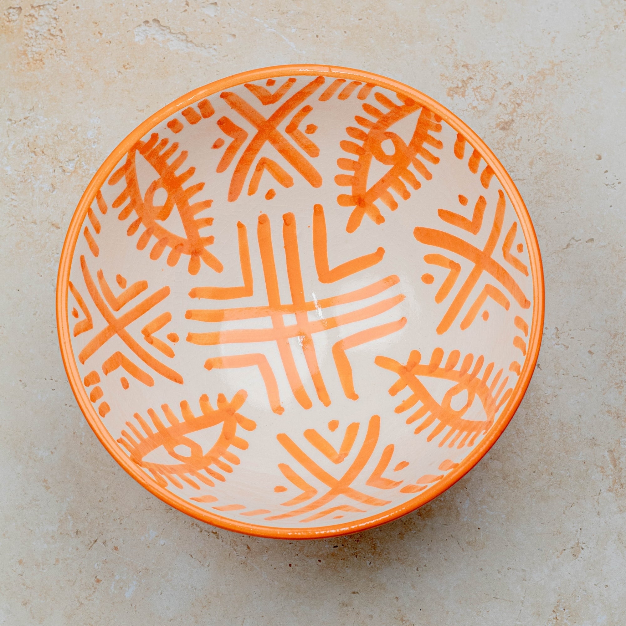 Handmade Moroccan Berber Eye Pedestal Bowl - Orange