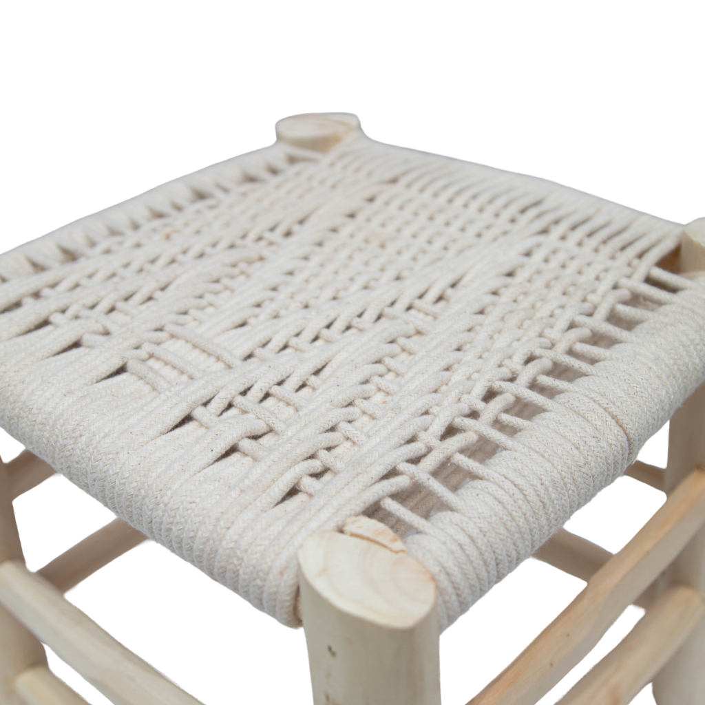 Handmade Moroccan Craft Stool - Braided Macrame Seat