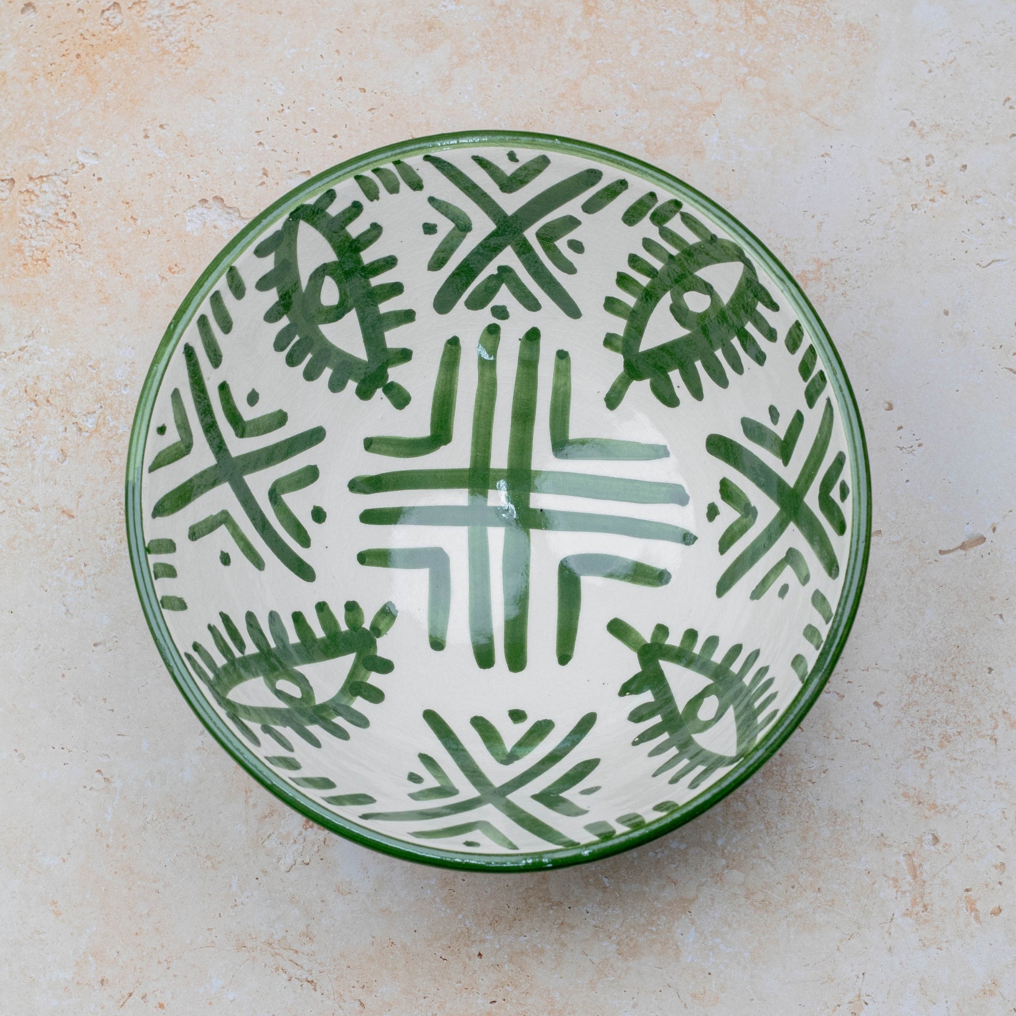 Berber Eye Pedestal Bowl | Handmade Moroccan Green
