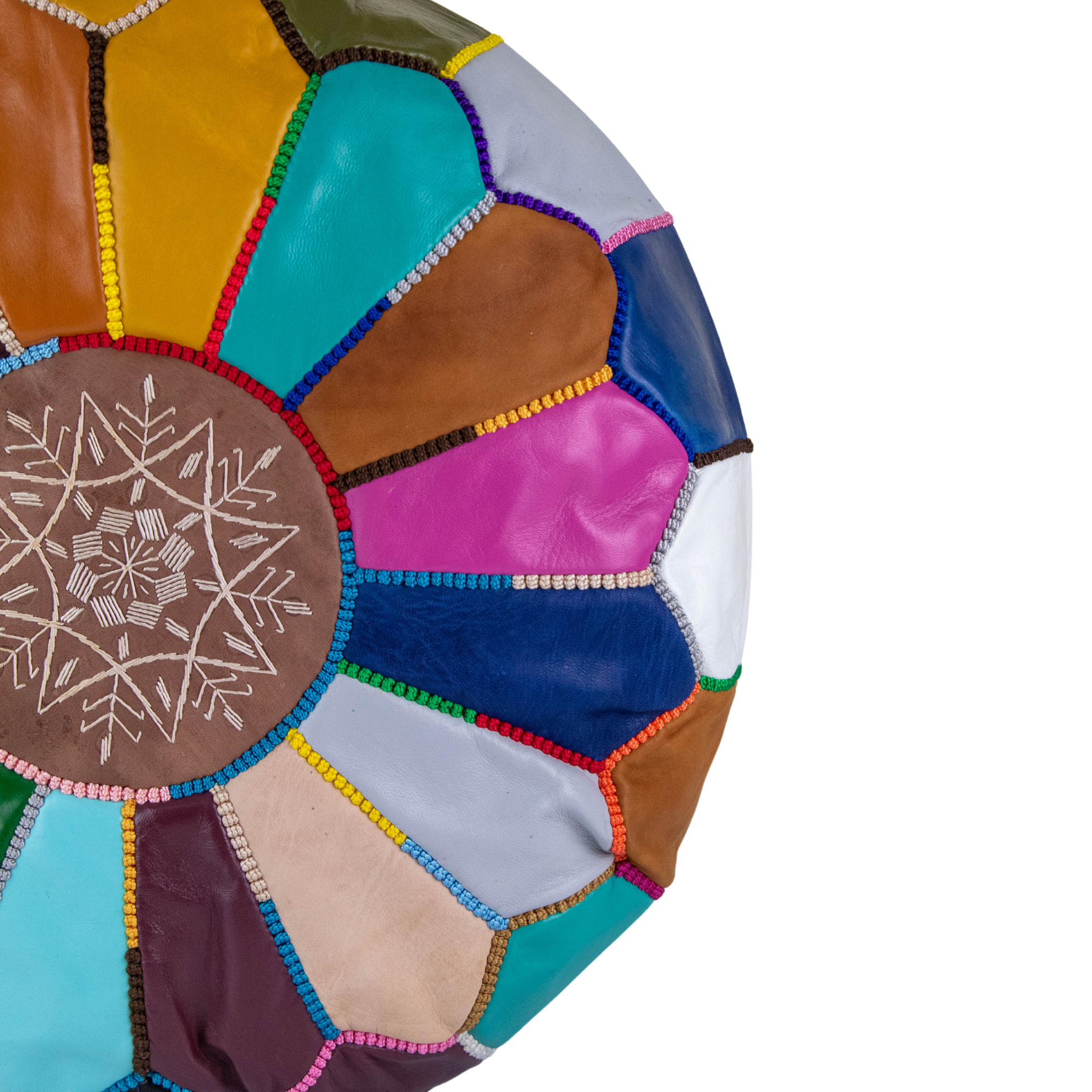 Moroccan Leather Pouffe Colourful