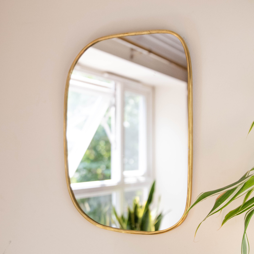 Moroccan Handcrafted Brass Mirror - Rectangular Curved