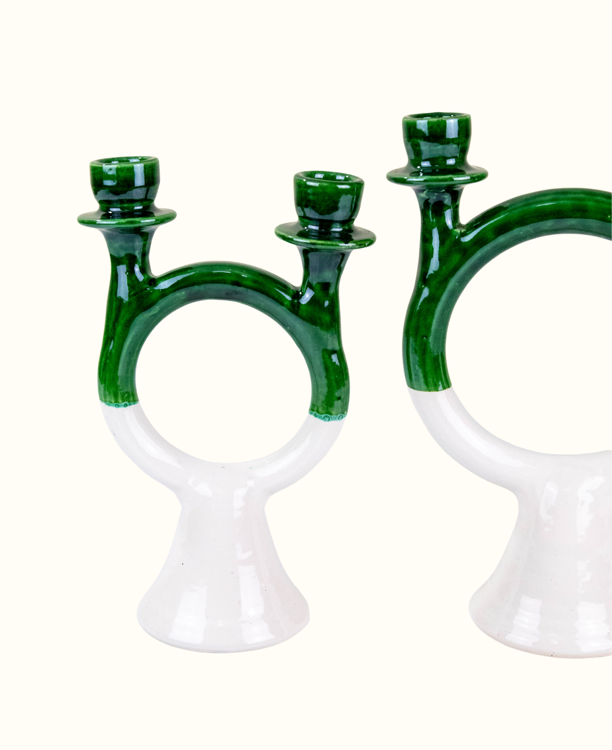 Handmade Green Ceramic Glazed Candlestick Candleholder