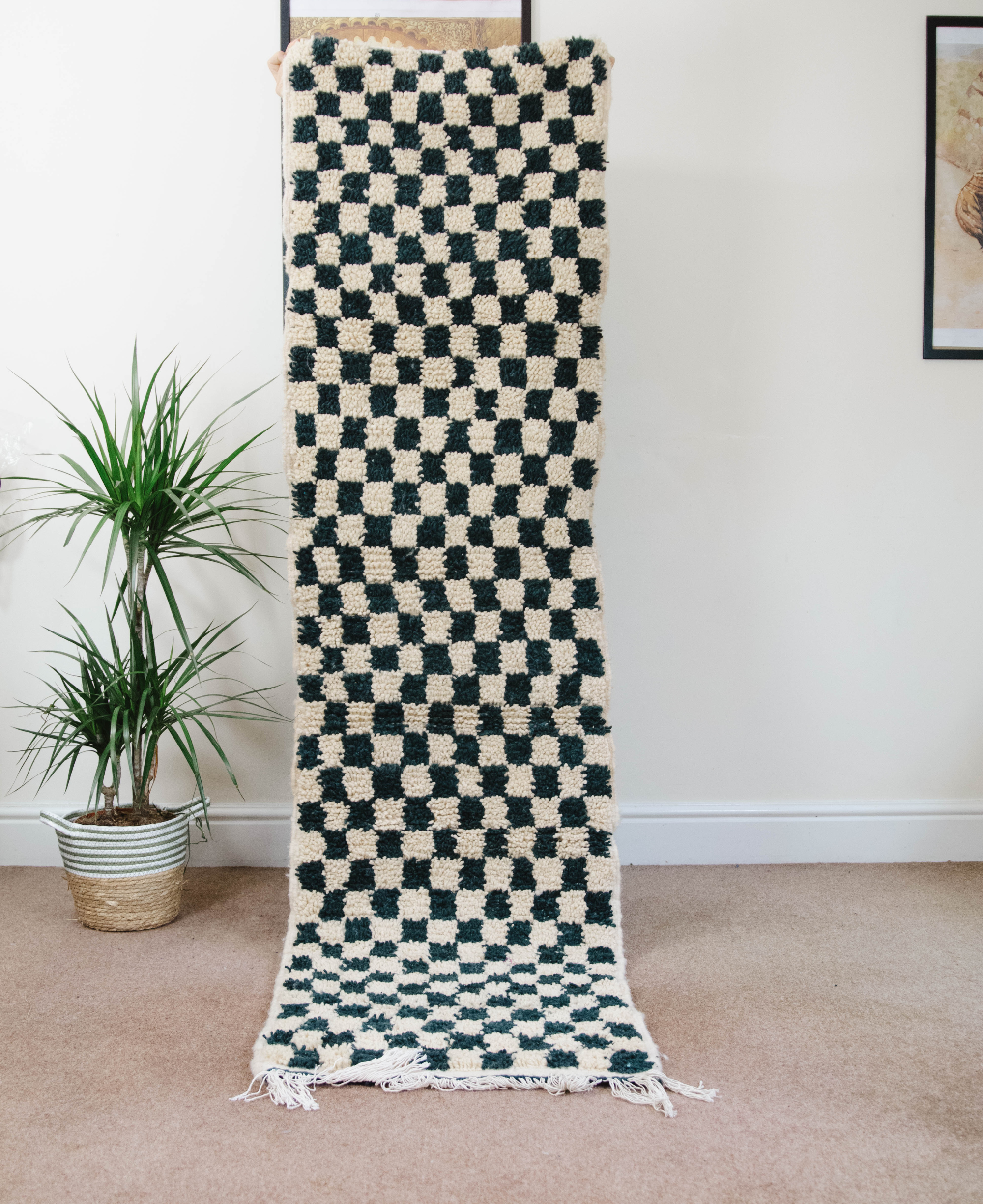 Moroccan Handmade Checkerboard Rug Runner - Checkered Rug Runners 238cm x 57cm (Chloe)