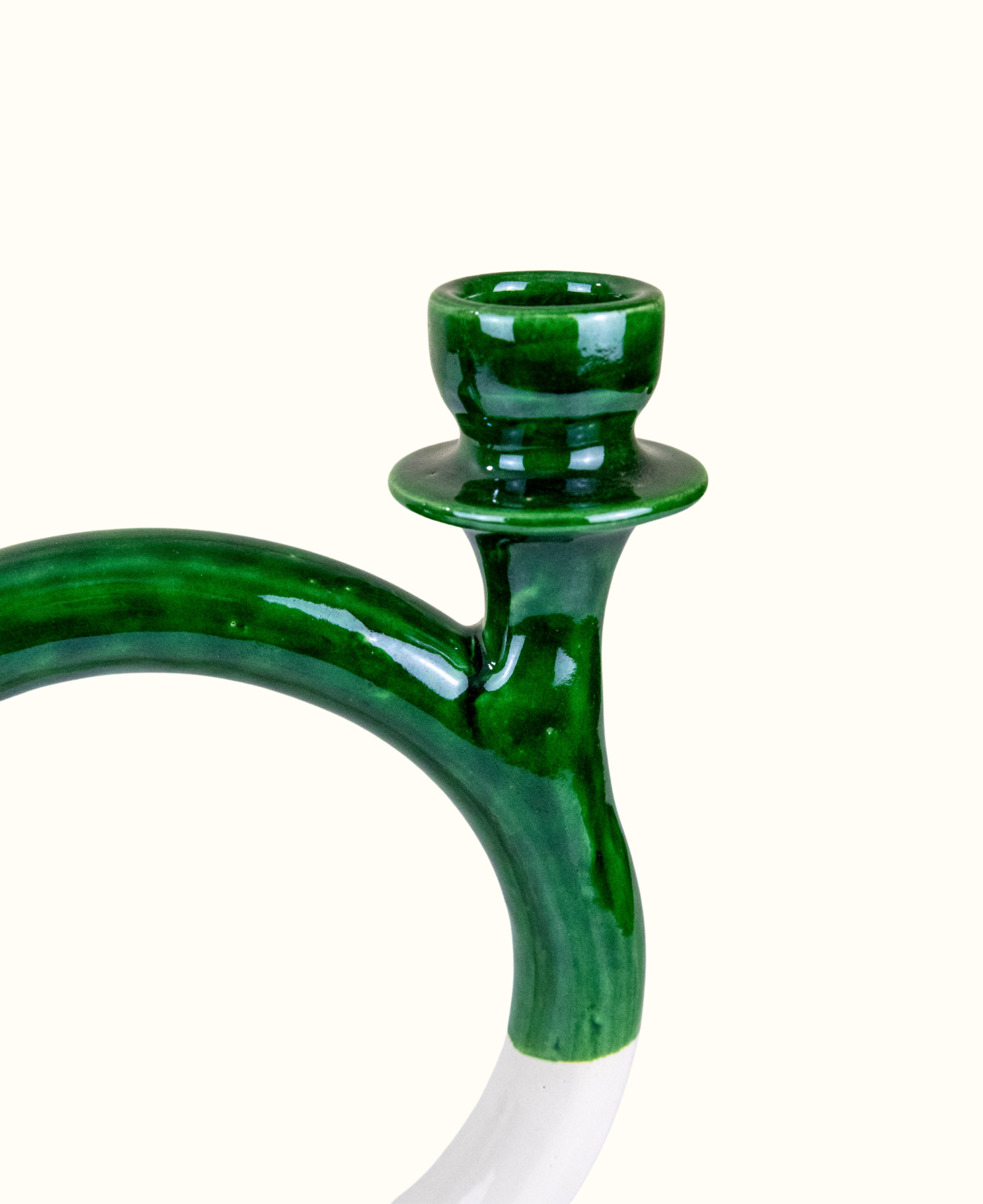 Handmade Green Ceramic Glazed Candlestick Candleholder