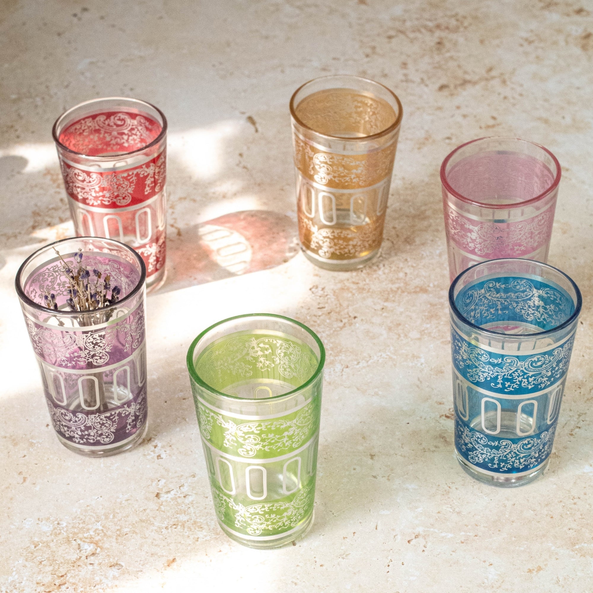 Moroccan Tea Glasses – Painted Band Set of 6