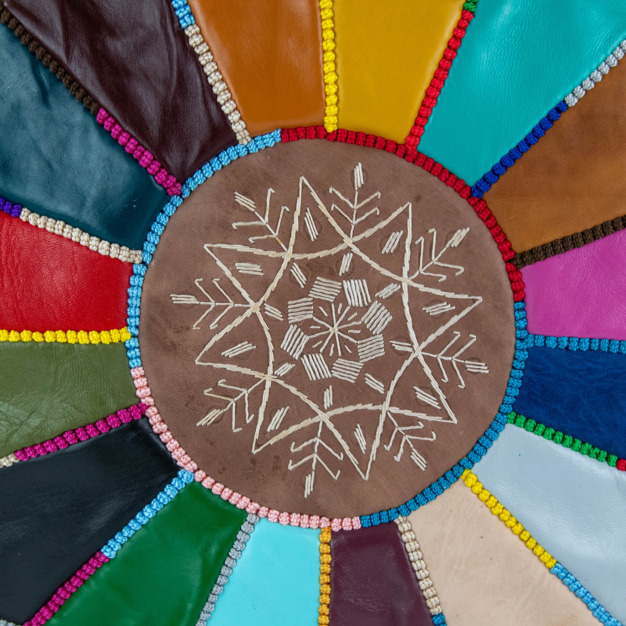 Moroccan Leather Pouffe Colourful