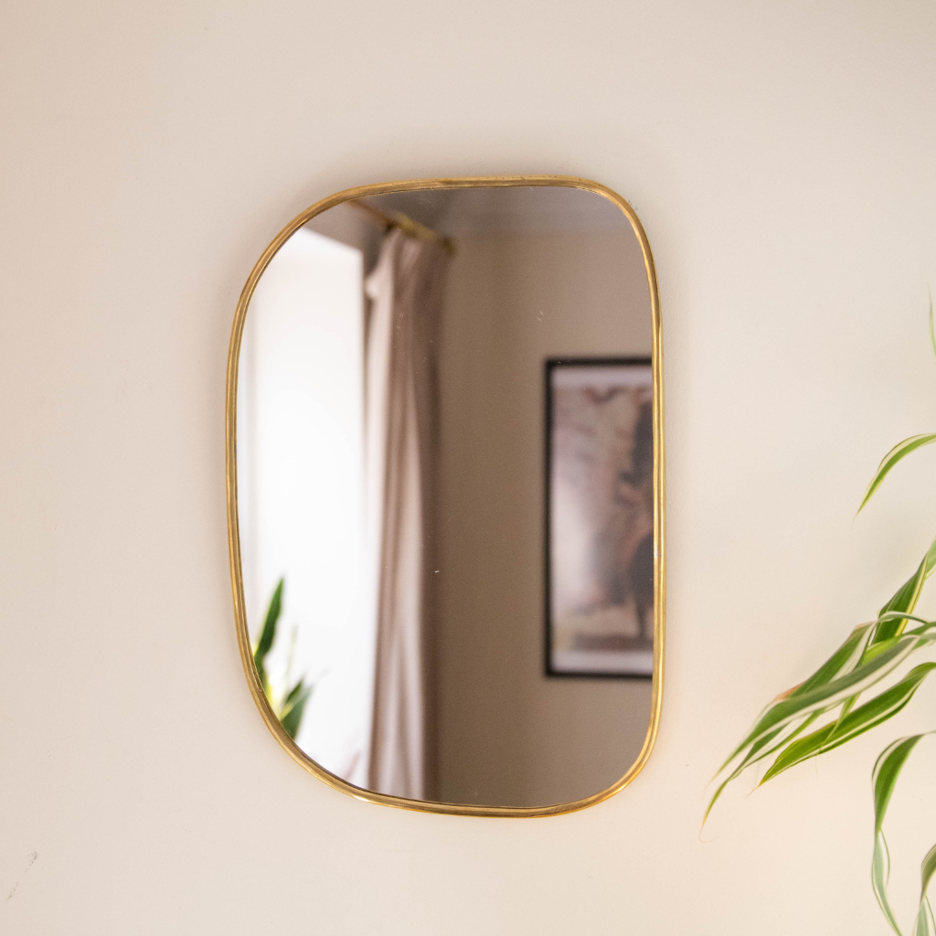 Moroccan Handcrafted Brass Mirror - Rectangular Curved