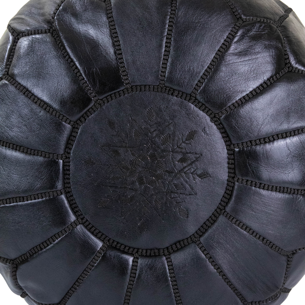 Moroccan Leather Pouffe Black